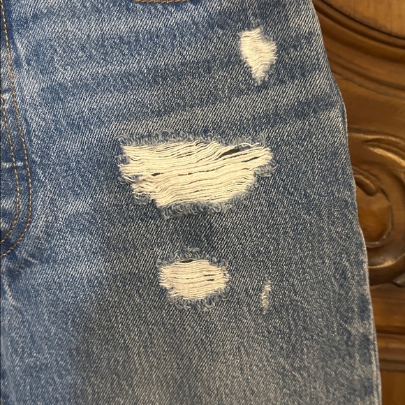 Levi's Like NEW High-rise Distressed Button Zip Fly Blue Mini Skirt - Picture 7 of 13